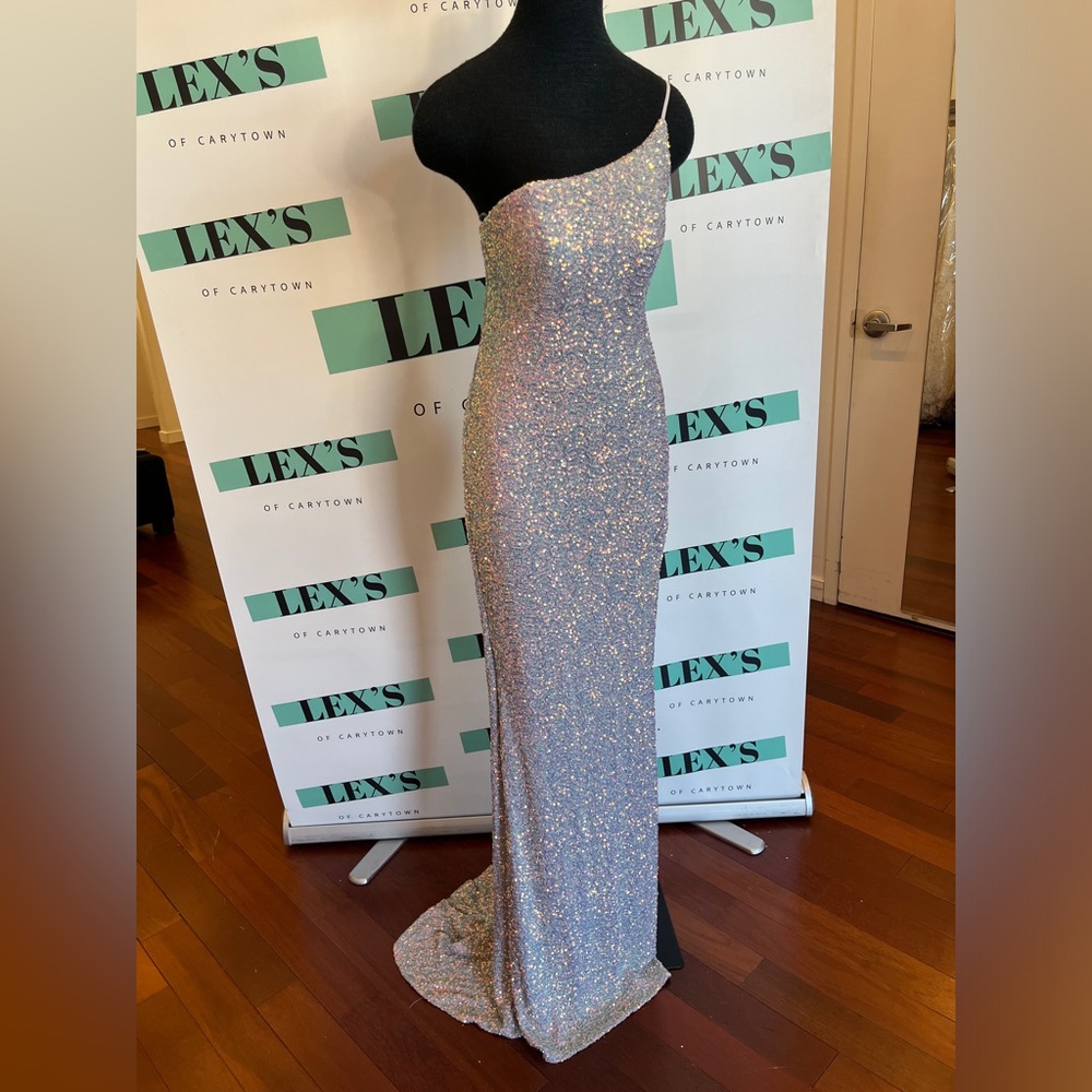 La Femme one shoulder sequin gown with slit